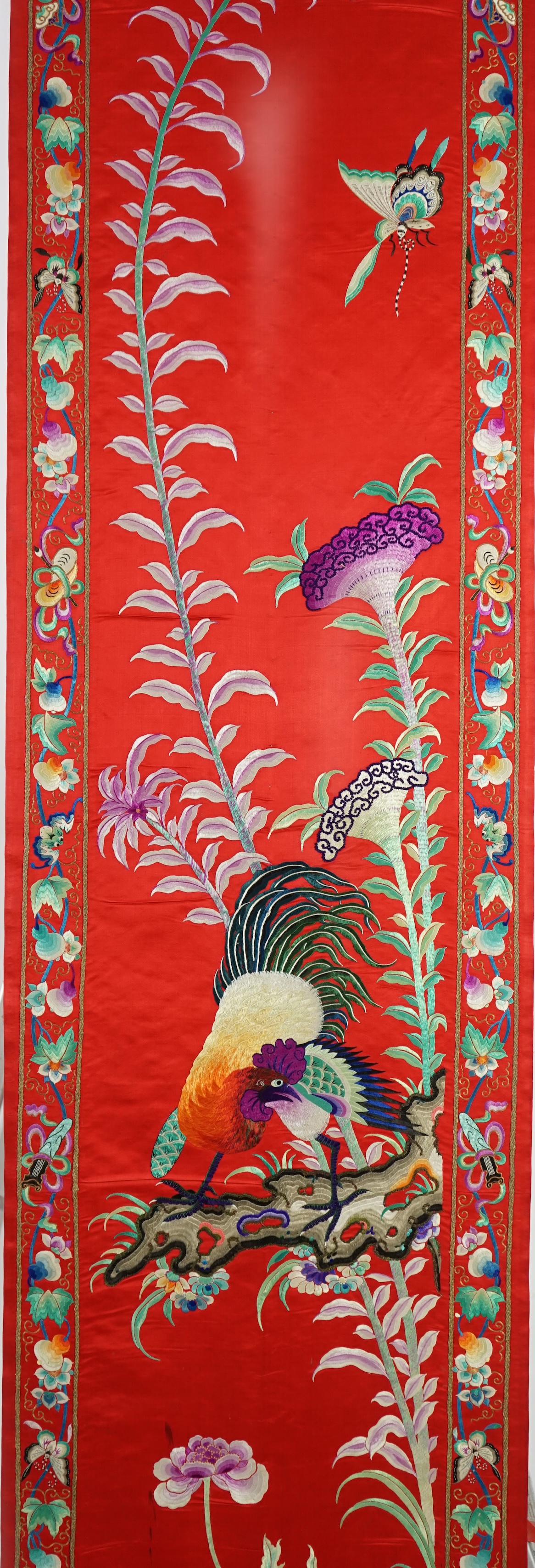 A Chinese embroidered silk wall hanging, early 20th century